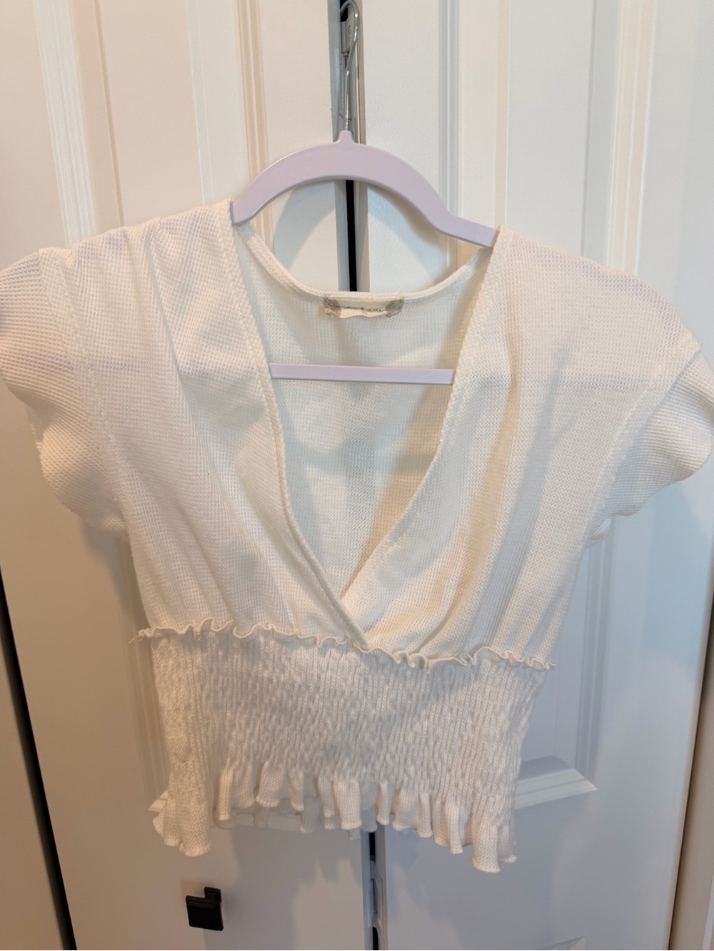 Altar'd State White Smocked V-Neck Crop Top